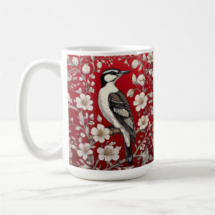 Elegant Woodpecker Floral William Morris Inspired Coffee Mug