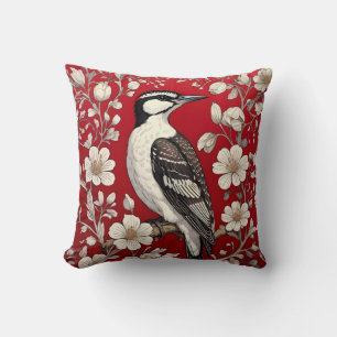Elegant Woodpecker Floral William Morris Inspired Cushion