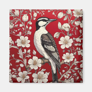 Elegant Woodpecker Floral William Morris Inspired Magnet