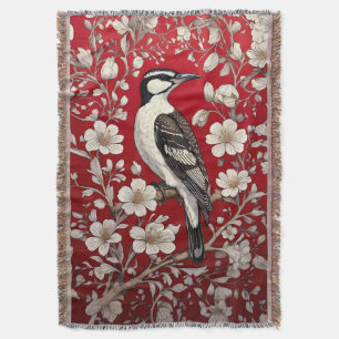 Elegant Woodpecker Floral William Morris Inspired Throw Blanket