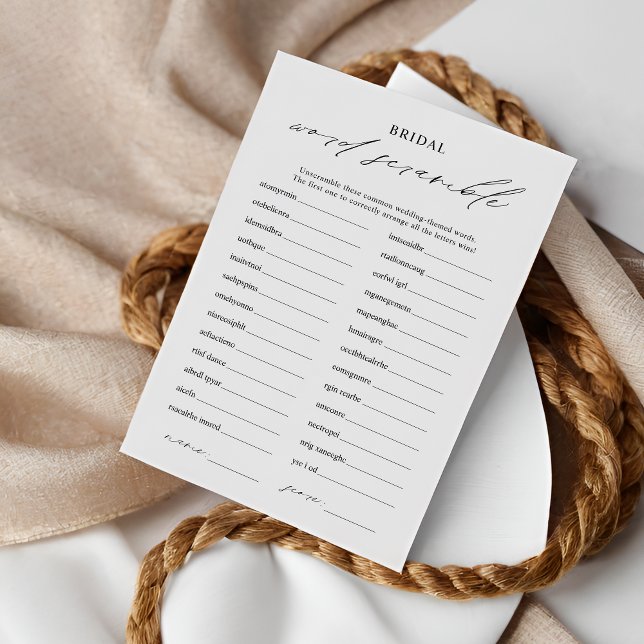 Elegant Word Scramble Bridal Shower Game Card (Creator Uploaded)
