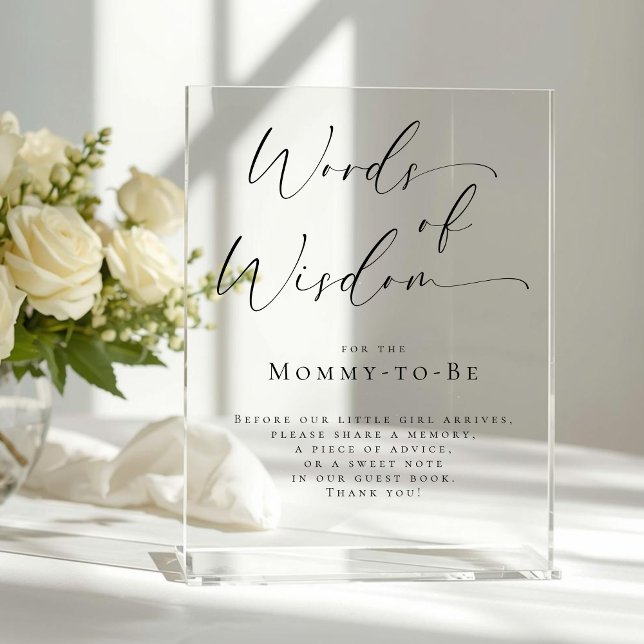 Elegant Words of Wisdom Baby Shower Guest Book  Acrylic Sign (Creator Uploaded)