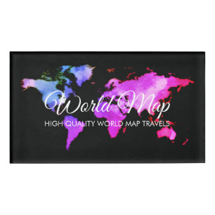 Elegant World Map Trip Globe Travel Agents Name Tag