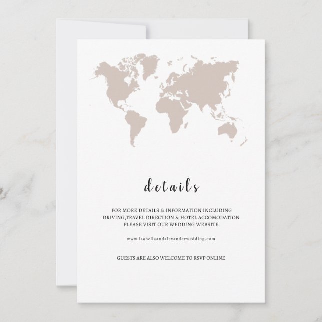 ELEGANT World Map Wedding details Invitation (Front)