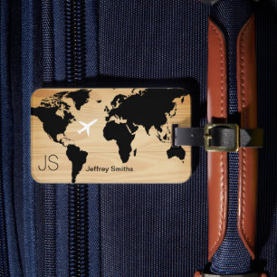 Elegant World Traveler Monogram Name Wood Luggage Tag