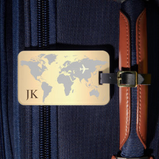 Elegant World Traveller Map Monogrammed Name Luggage Tag