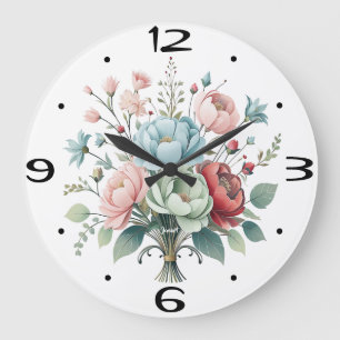 Elegant Wrapped Flower Bouquet Soft Pastel Colours Large Clock