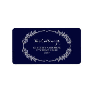 Elegant Wreath Address Labels / Navy