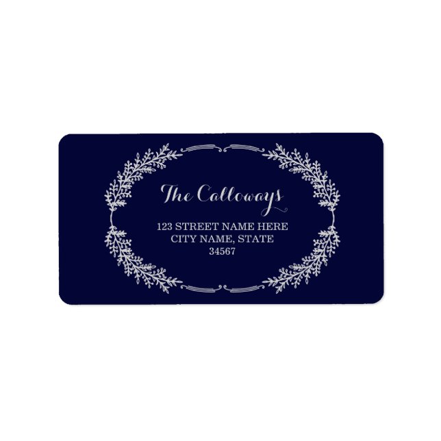 Elegant Wreath Address Labels / Navy (Front)