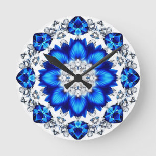Elegant Wreath Adorned With Blue Flowers Round Clock