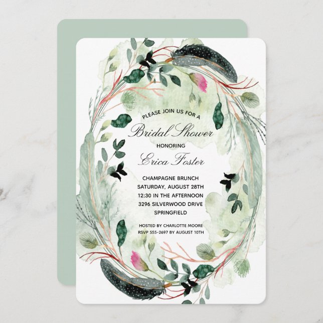 Elegant Wreath Bridal Shower Invitations (Front/Back)