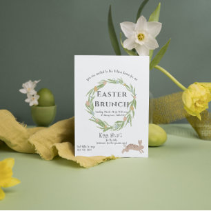 Elegant Wreath Bunny Easter Brunch Invitation