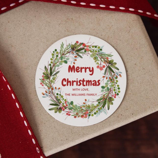 Elegant Wreath Christmas   Classic Round Sticker (Creator Uploaded)