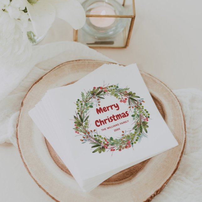 Elegant Wreath Christmas Customisable   Napkin (Creator Uploaded)