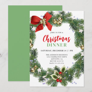 Elegant Wreath Christmas Dinner Party Invitation