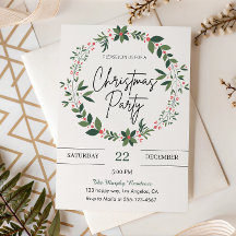 Elegant Wreath Christmas Party Invitation         