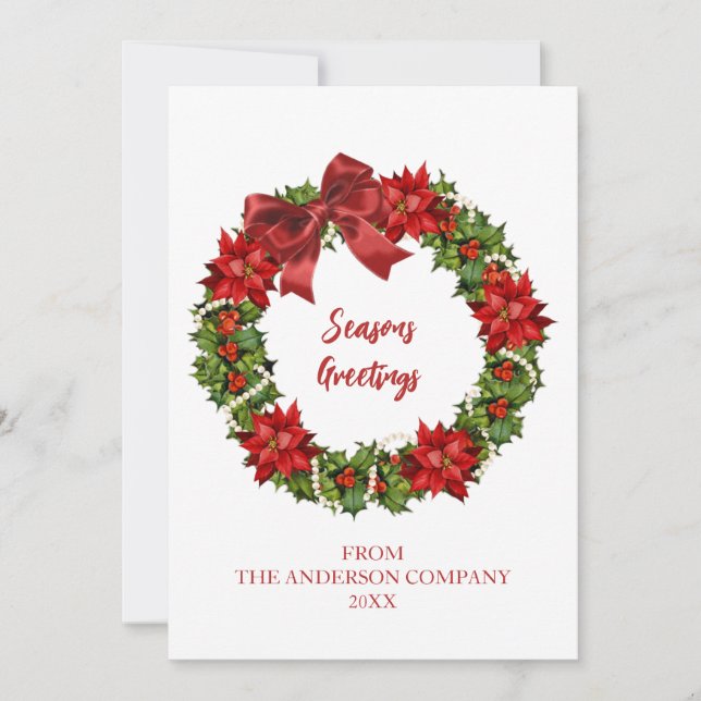 Elegant Wreath Company Seasons Greetings  Holiday Card (Front)