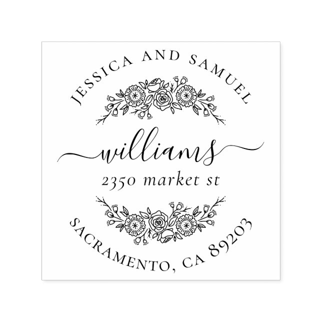 Elegant Wreath Couple Typography Return Address Self-inking Stamp (Design)