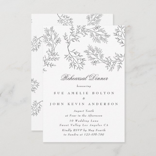 Elegant Wreath Floral Sketched Minimal Wedding Enc Enclosure Card (Front/Back)