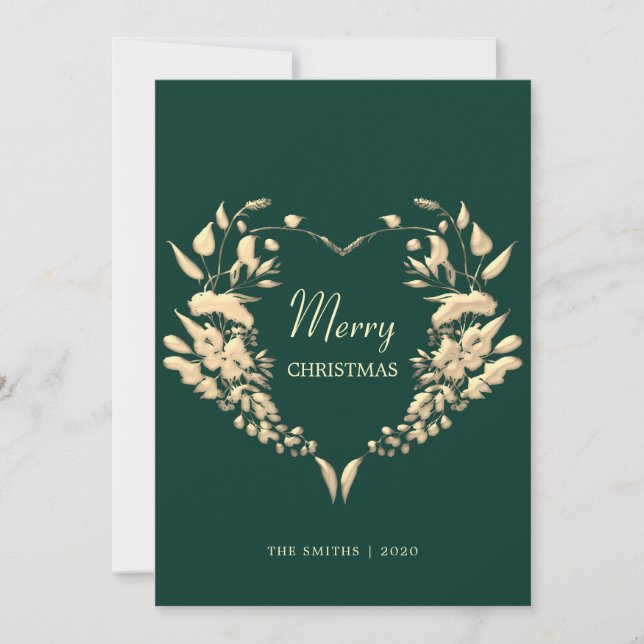 Elegant Wreath Green Merry Christmas Holiday Card (Front)