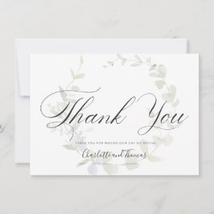 Elegant Wreath Greenery Wedding Thank You Card