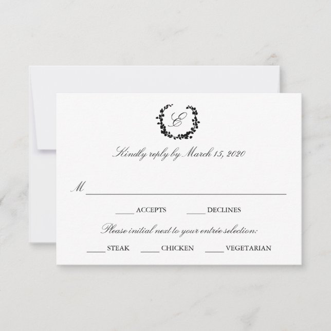 Elegant Wreath Meal Choice Wedding RSVP Card (Front)