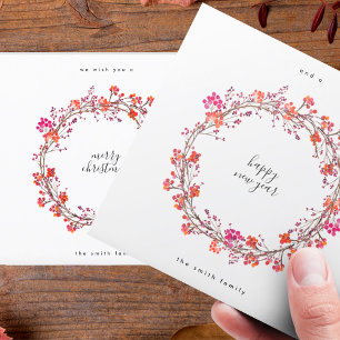 Elegant Wreath Merry Christmas and Happy New Year Holiday Card