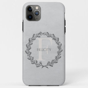 Elegant Wreath Monogram   Grey iPhone 11 Pro Max Case