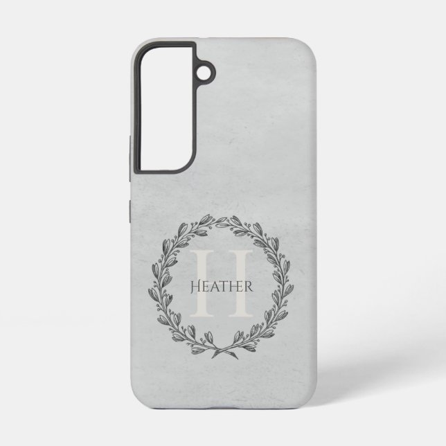 Elegant Wreath Monogram | Grey Samsung Galaxy S22 Case (Back)