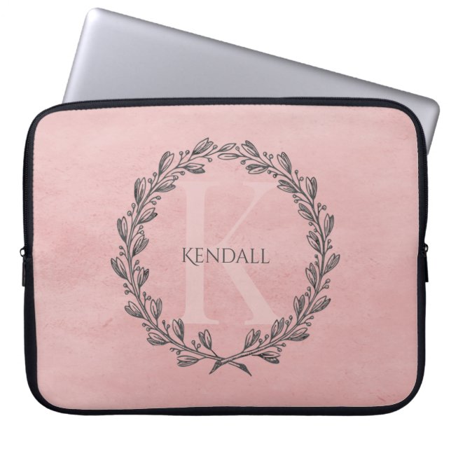 Elegant Wreath Monogram | Pink Laptop Sleeve (Front)