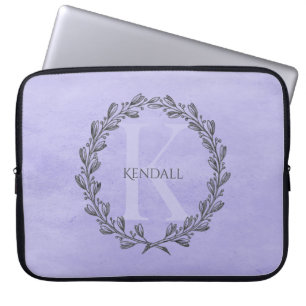 Elegant Wreath Monogram   Purple Laptop Sleeve