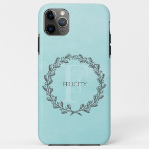 Elegant Wreath Monogram Teal iPhone 11 Pro Max Case