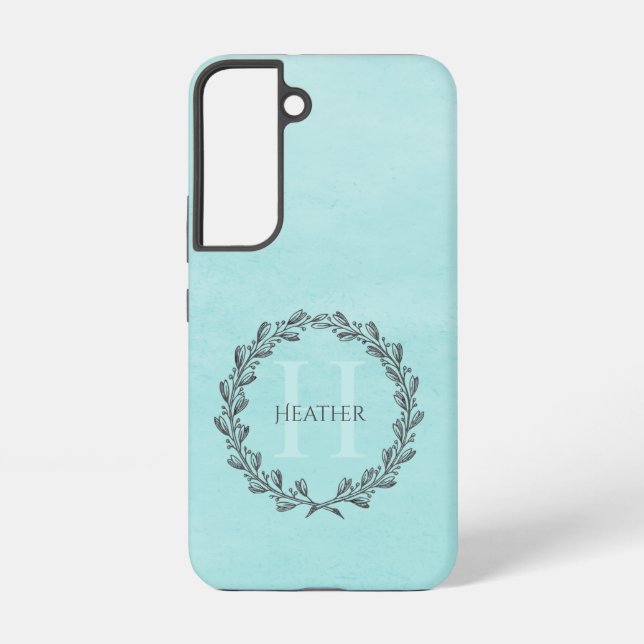 Elegant Wreath Monogram | Teal Samsung Galaxy Case (Back)