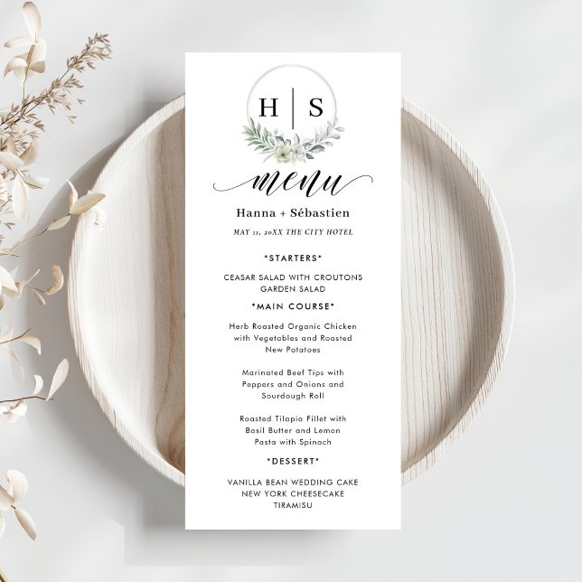 Elegant Wreath Monogram Wedding  Menu (Creator Uploaded)