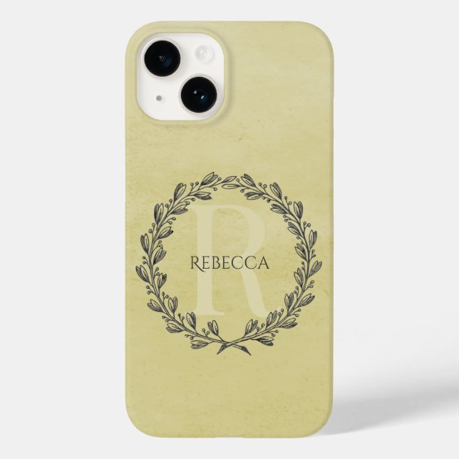 Elegant Wreath Monogram | Yellow Case-Mate iPhone Case (Back)