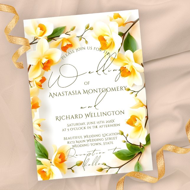 Elegant Wreath of Delicate Yellow Flowers Wedding Invitation (Creator Uploaded)