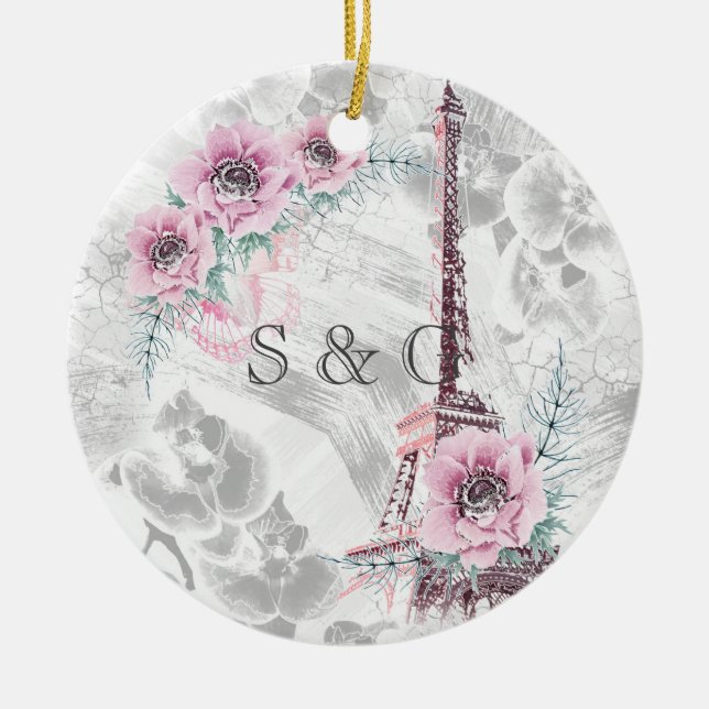 Elegant Wreath of pink flowers. Ceramic Ornament (Front)