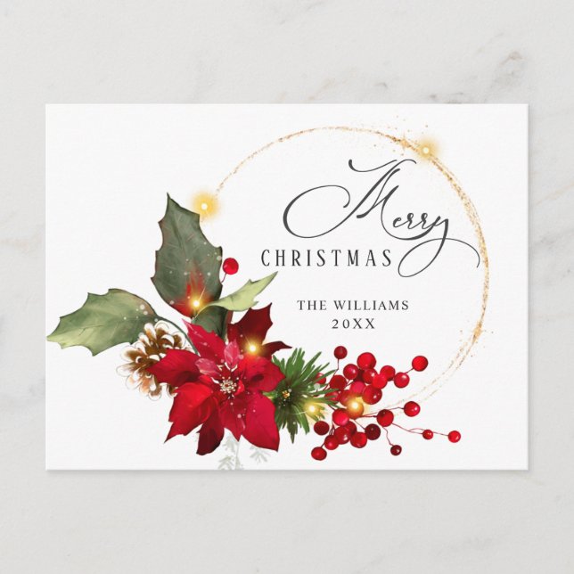 Elegant Wreath Poinsettia Mistletoe Christmas Postcard (Front)