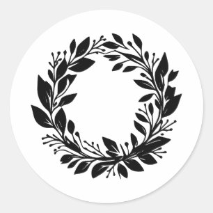Elegant Wreath Silhouette in Monochrome Classic Round Sticker
