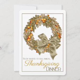 Elegant Wreath Thanksgiving Dinner Party Invite
