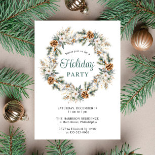 Elegant Wreath Watercolor Christmas Holiday Party Invitation