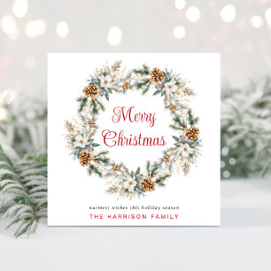 Elegant Wreath Watercolor Merry Christmas Holiday Card