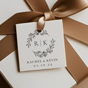 Elegant Wreath Wedding Initial Monogram Favour Tags