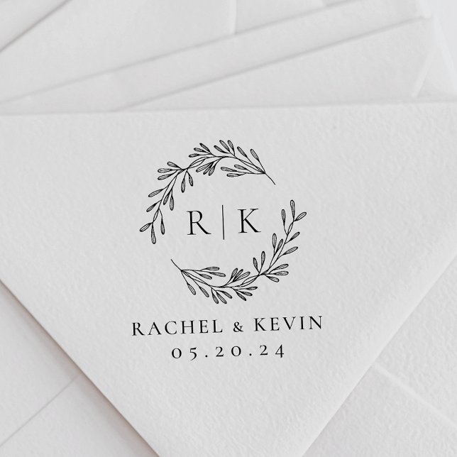 Elegant Wreath Wedding Initial Monogram Self-inking Stamp (Creator Uploaded)