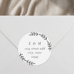 Elegant Wreath Wedding Monogram Return Address Classic Round Sticker