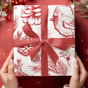 Elegant XL Red Cardinal Bird, Pine, Winter Berry Wrapping Paper