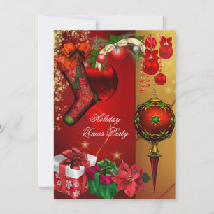 Elegant Xmas Holiday Party Red Gold Gifts Balls Invitation