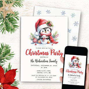 Elegant Xmas Party Cute Penguin Christmas Invitation