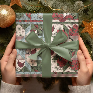 Elegant Xmas Patchwork Quilt with Forest Animals Wrapping Paper