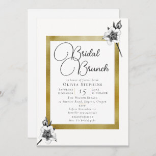 Elegant Xmas Roses Gold Christmas Bridal Brunch Invitation